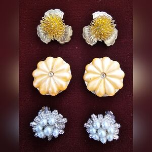 GUC Lot of 3 Vintage Clip On Earrings: Faux Pearl and Rhinestone